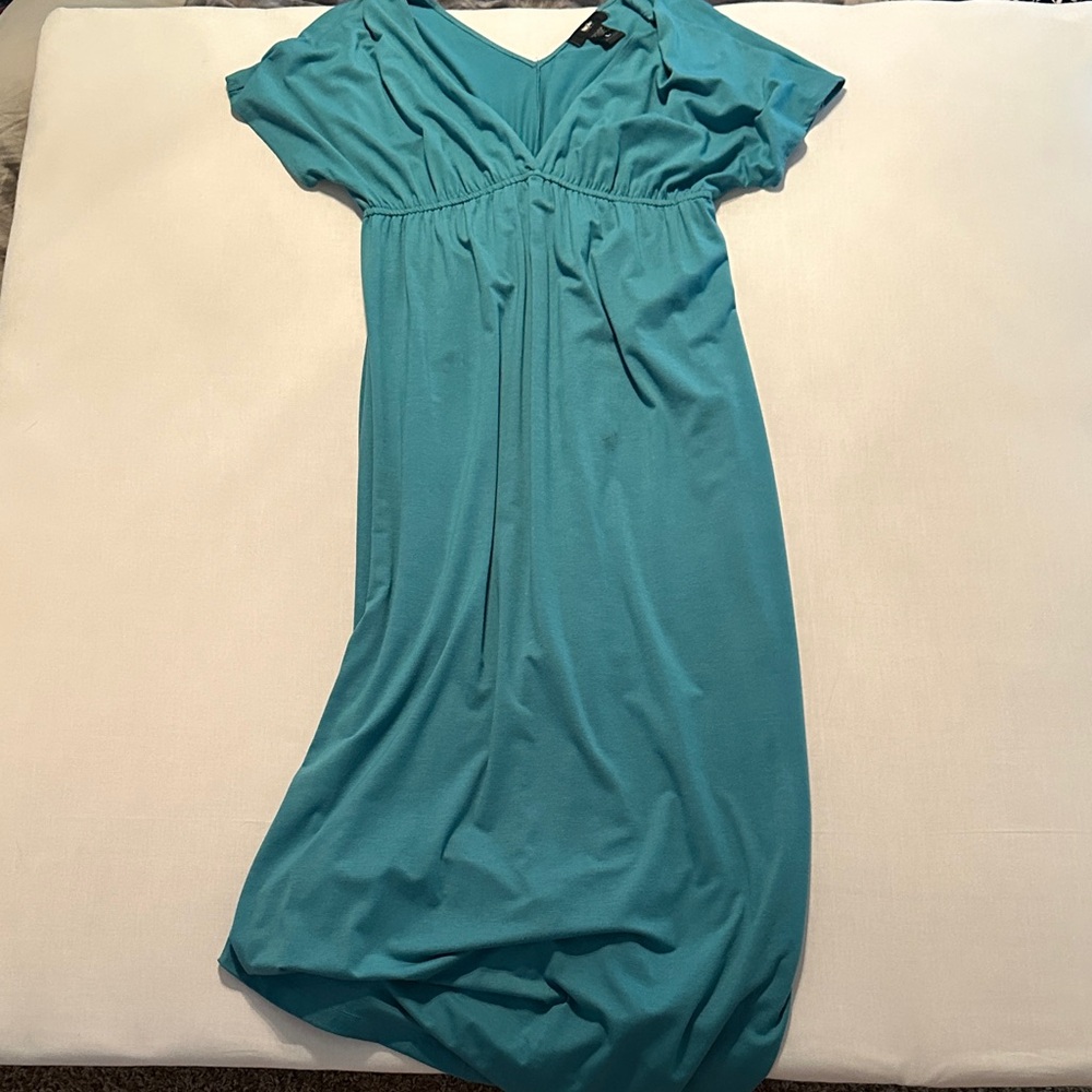 Teal V-Neck Women Dress